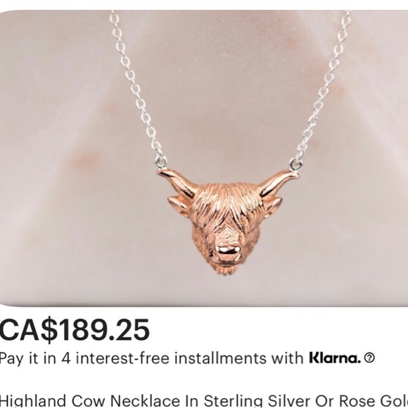 Highland Cow necklace. 16-18”. 18c rose gold vermeil & sterling silver chain. - Picture 4 of 8
